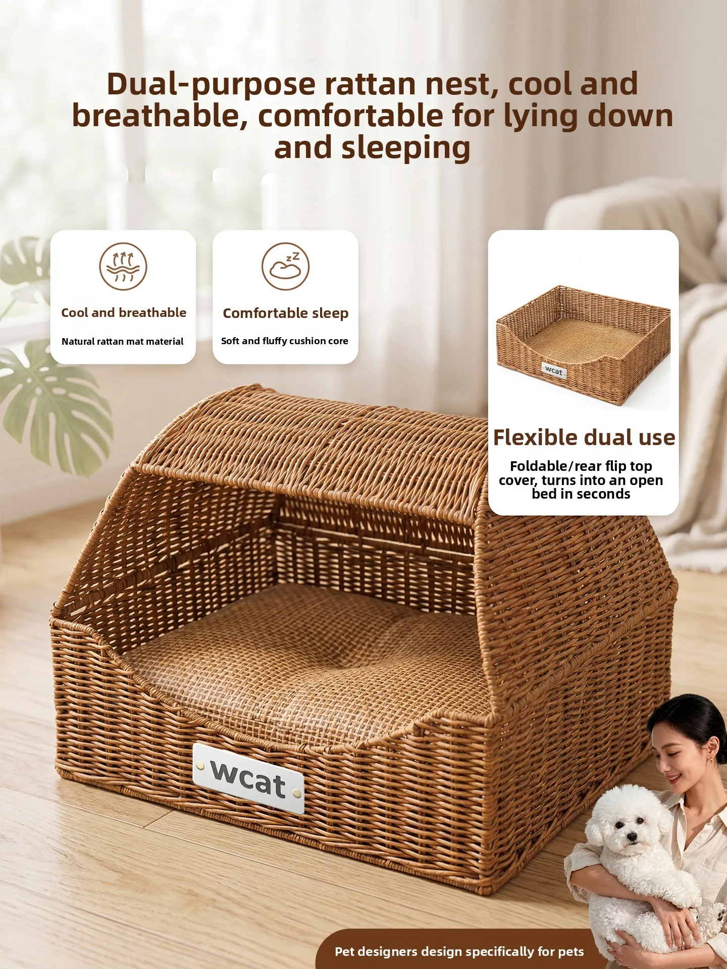 Pet Woven Dog Bed Summer Sleeping Semi Enclosed Safe Pet Bed 2 in 1 All Season Rattan
Pet Woven Dog Bed Summer Sleeping Semi Enclosed Safe Pet Bed 2 in 1 All Season Rattan