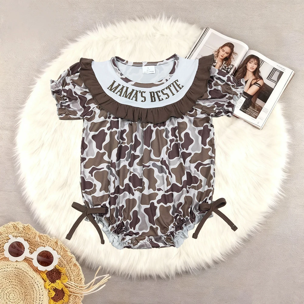 NEW RTS Embroidery Mama's Bestie Baby Girls Southern Brown Camo Ruffle Rompers
NEW RTS Embroidery Mama's Bestie Baby Girls Southern Brown Camo Ruffle Rompers