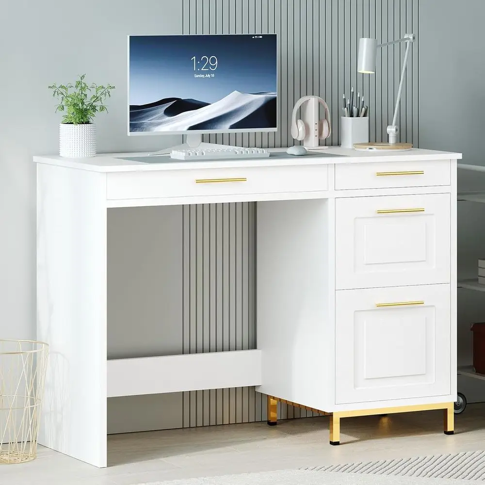 44 Sturdy White & Gold Writing Desk with Storage and Handle for Home Office
44 Sturdy White & Gold Writing Desk with Storage and Handle for Home Office
