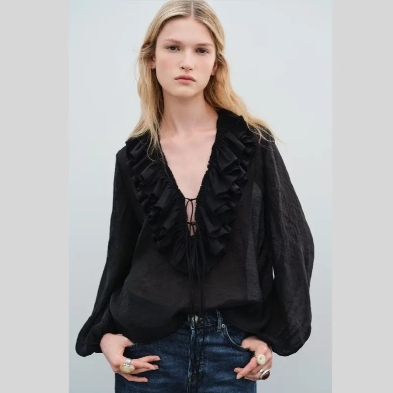 Spring New Sle Women's irt Collar Long Sve Dstring Decorative Lace Layered Top Loose Fit Versatile Pure Color
Spring New Sle Women's irt Collar Long Sve Dstring Decorative Lace Layered Top Loose Fit Versatile Pure Color