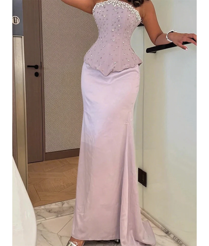 Customized Luxury Jersey Mermaid Crystal Evening Dress Delicate Sleeveless Strapless Floor Length فساتين سهرات
Customized Luxury Jersey Mermaid Crystal Evening Dress Delicate Sleeveless Strapless Floor Length فساتين سهرات