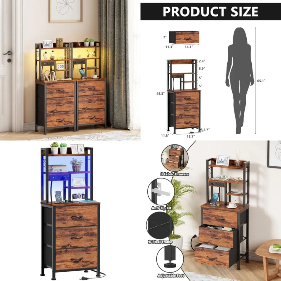 Tall Night Stand with LED and USB Ports, 45.3inch Nightstand with Open Bookshelf, Bedside Table with Fabric s for Bedroom/Dorm/
Tall Night Stand with LED and USB Ports, 45.3inch Nightstand with Open Bookshelf, Bedside Table with Fabric s for Bedroom/Dorm/