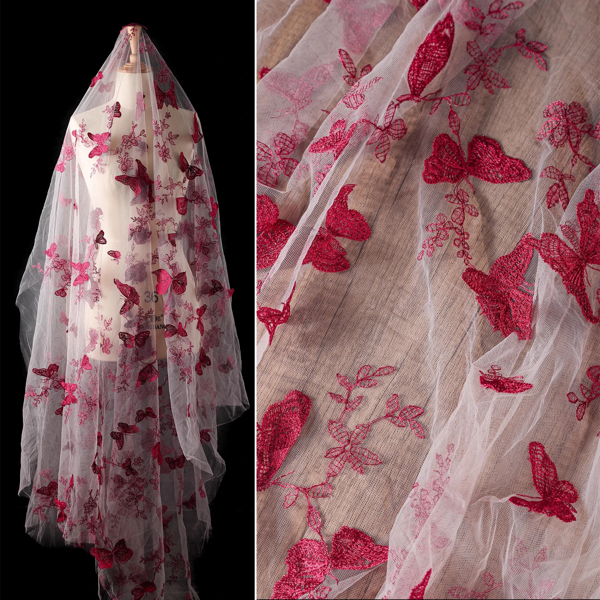 White on red butterfly three-dimensional embroidery mesh creative wedding dress handmade diy dress dress designer fabric
White on red butterfly three-dimensional embroidery mesh creative wedding dress handmade diy dress dress designer fabric