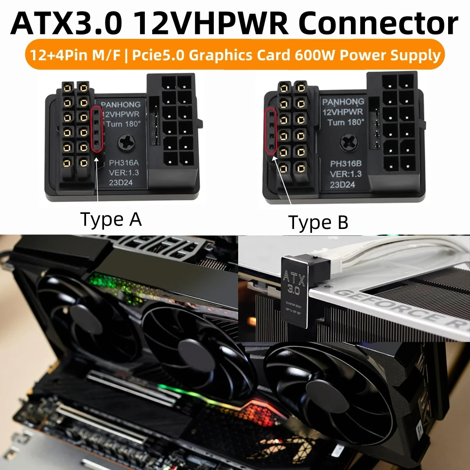 PCIe5.0 RTX4080/4090 Graphics Card ATX3.0 12VHPWR 600W Power Supply GPU 12+4 Pin Male-Female 180 Degree Turn Connector Adapter
PCIe5.0 RTX4080/4090 Graphics Card ATX3.0 12VHPWR 600W Power Supply GPU 12+4 Pin Male-Female 180 Degree Turn Connector Adapter