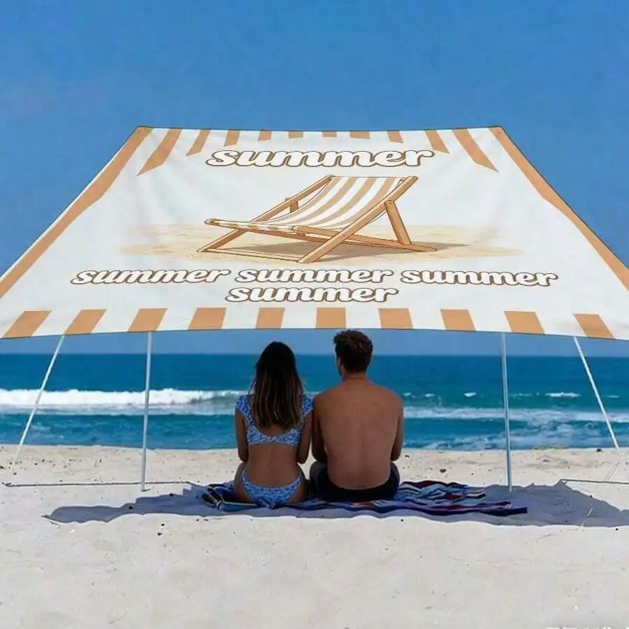 Summer Beach Chair Printed Polyester Sunshade Fabric Outdoor Waterproof Sunscreen Canopy With Rope. Made From High-Quality Polyester Fabric, This Sunshade Features A Milky White Base With A Retro Beach Chair Design And A "Summer" Letter Print. It's Waterp
Summer Beach Chair Printed Polyester Sunshade Fabric Outdoor Waterproof Sunscreen Canopy With Rope. Made From High-Quality Polyester Fabric, This Sunshade Features A Milky White Base With A Retro Beach Chair Design And A "Summer" Letter Print. It's Waterp