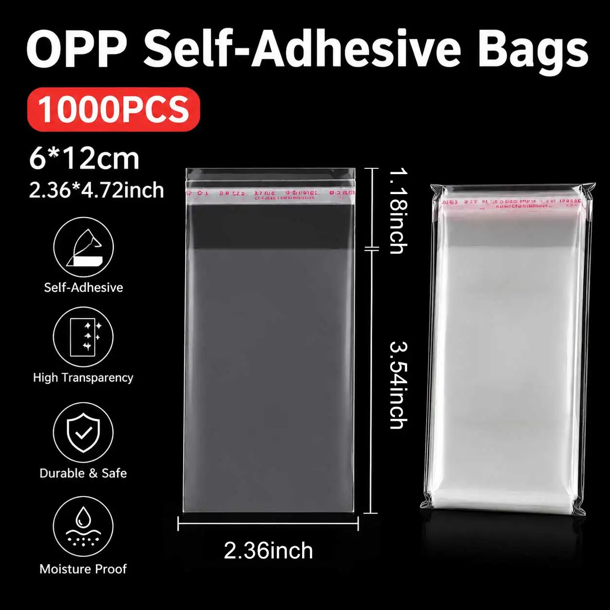 6x12cm/2.36x4.72 inch Self-Sealing Cellophane Bags: 1000-Pack Clear Resealable OPP Bags for Cookies, Candy, Jewelry & Small Gifts
6x12cm/2.36x4.72 inch Self-Sealing Cellophane Bags: 1000-Pack Clear Resealable OPP Bags for Cookies, Candy, Jewelry & Small Gifts