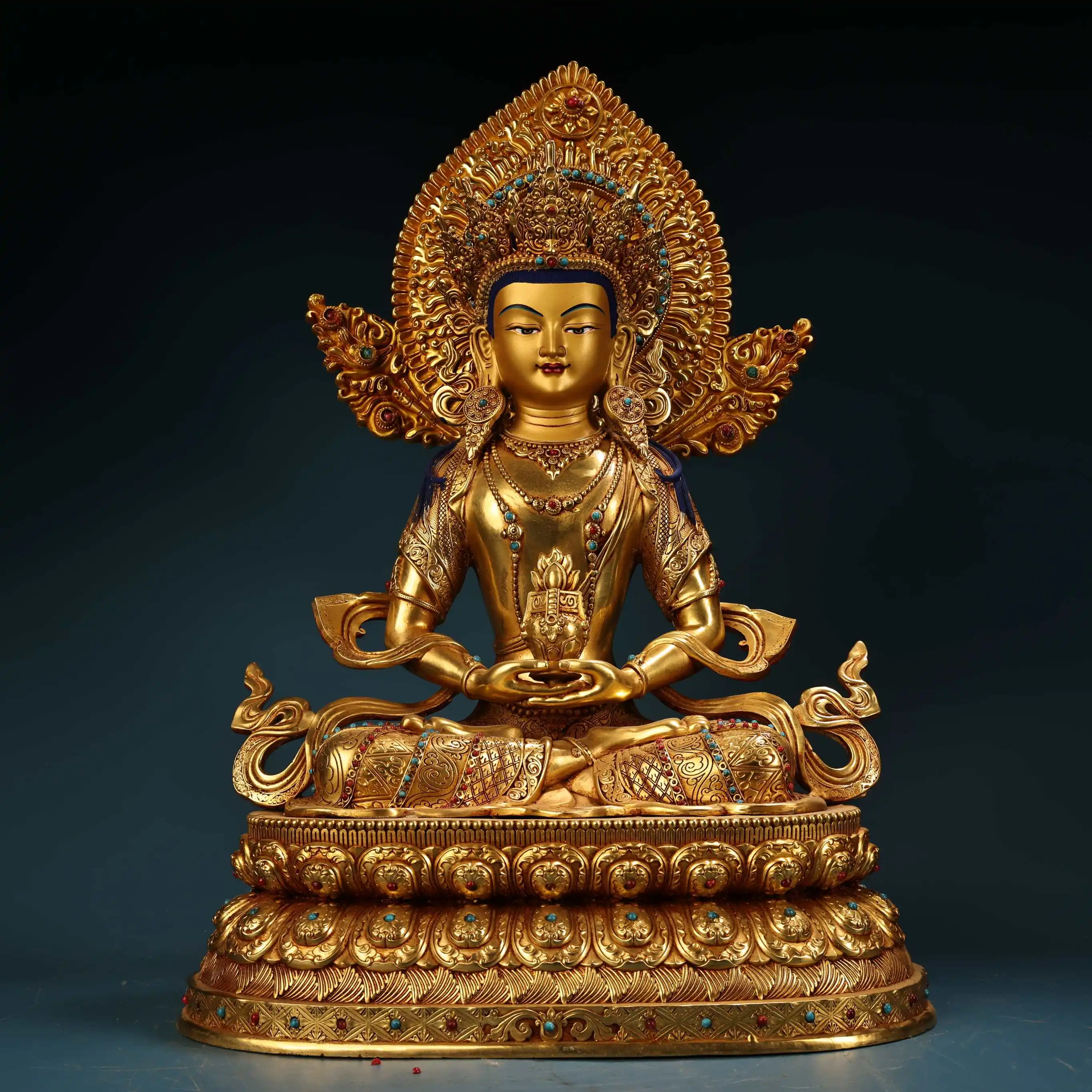 21"Tibetan Temple Collection Old Bronze High Relief Gilded Mosaic Gem Shakyamuni Amitabha Sitting Buddha Backlight Worship Hall
21"Tibetan Temple Collection Old Bronze High Relief Gilded Mosaic Gem Shakyamuni Amitabha Sitting Buddha Backlight Worship Hall