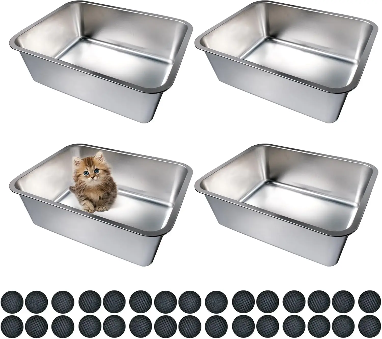 4 Pcs Large Stainless Steel Litter Box 17.7" X 13.8" X 5.9" Metal Cat Litter Box with 30 Pcs Non-Slip Gaskets Large Lit
4 Pcs Large Stainless Steel Litter Box 17.7" X 13.8" X 5.9" Metal Cat Litter Box with 30 Pcs Non-Slip Gaskets Large Lit