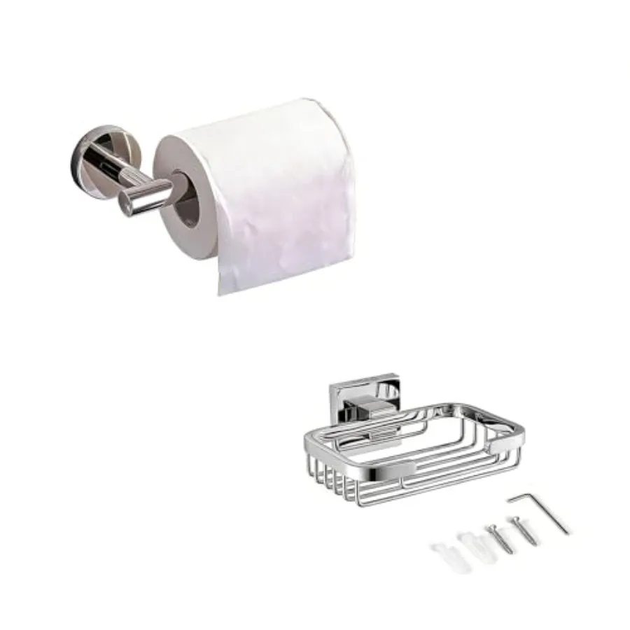 Polished Chrome Bathroom Set - 6.4-Inch Toilet Paper Holder Drainage Soap Dish for Shower
Polished Chrome Bathroom Set - 6.4-Inch Toilet Paper Holder Drainage Soap Dish for Shower