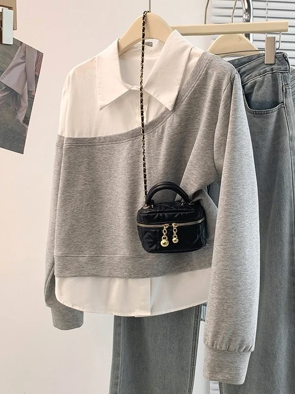 Ele ey Long Sve Women's irt Lazy Sle Spring 2026 plus Size Faionable Fake Two-Piece Top ular Trend
Ele ey Long Sve Women's irt Lazy Sle Spring 2026 plus Size Faionable Fake Two-Piece Top ular Trend