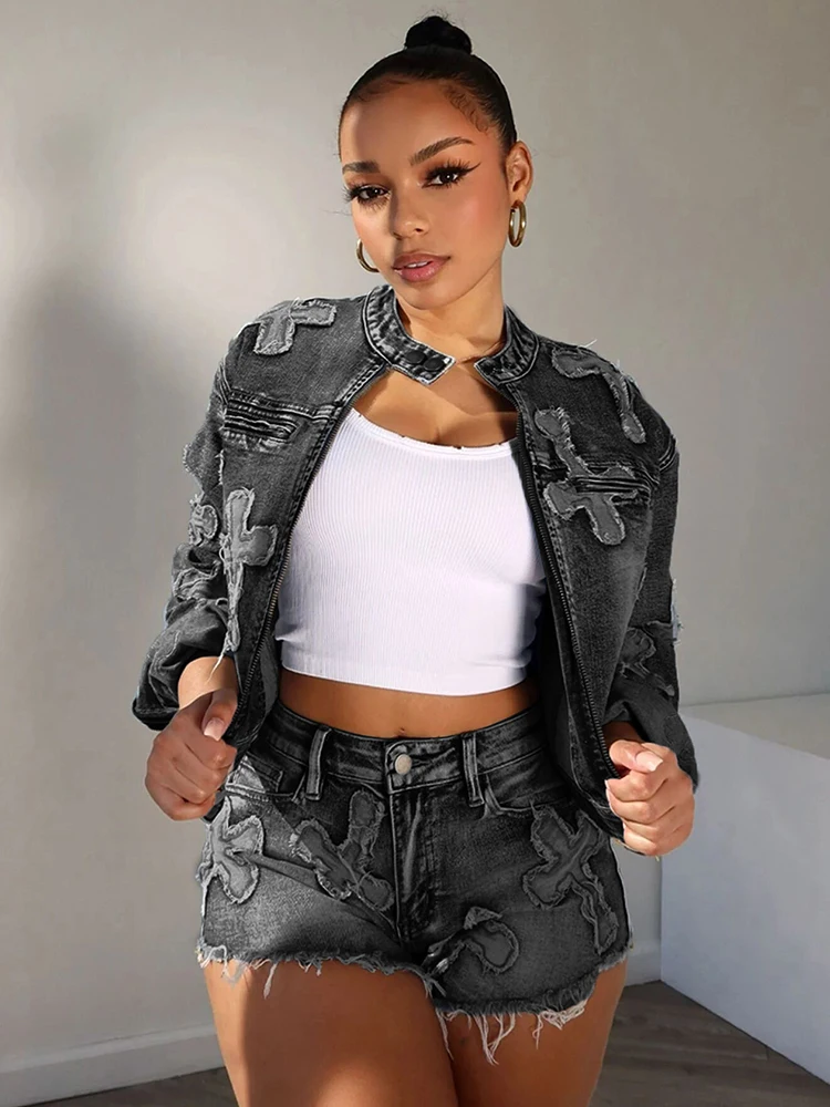Weird Puss Print Denim Women 2 Piece Set Y2K Trend Zip Jacket+Shorts Vintage Hipster Trend Streetwear Casual Matching Tracksuit
Weird Puss Print Denim Women 2 Piece Set Y2K Trend Zip Jacket+Shorts Vintage Hipster Trend Streetwear Casual Matching Tracksuit