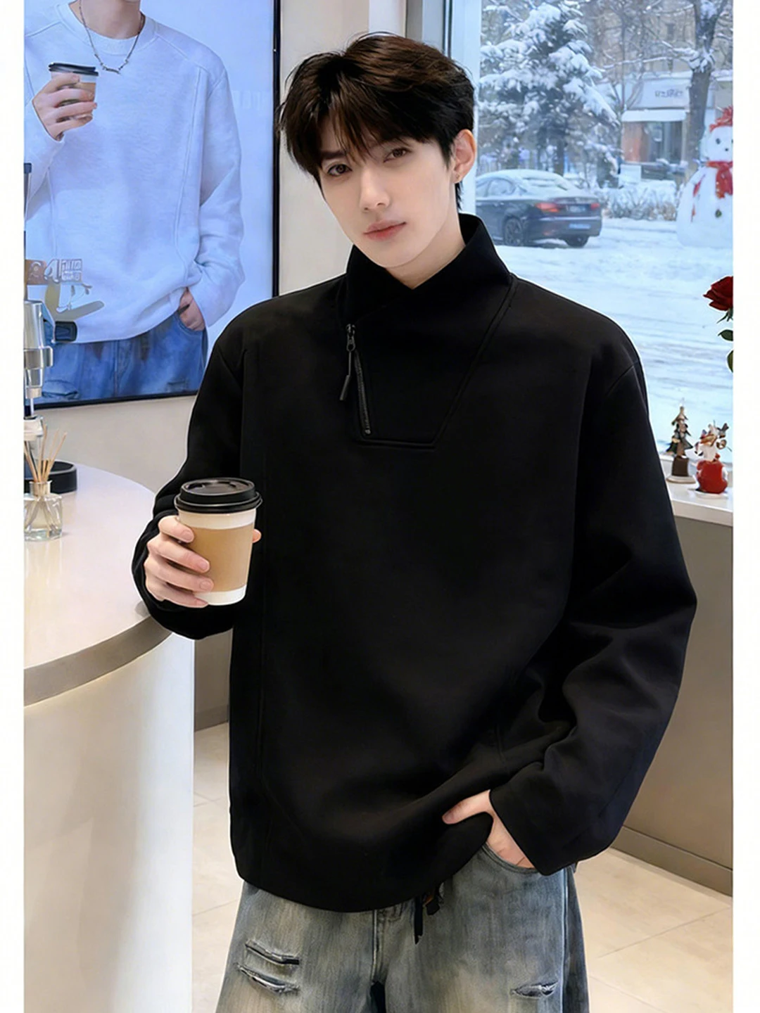 Thiened Bla Hoodie Men's Long Sve Zipper Sweatirt Stand Collar American Sle irt Inner Wear for Autumn Winter
Thiened Bla Hoodie Men's Long Sve Zipper Sweatirt Stand Collar American Sle irt Inner Wear for Autumn Winter