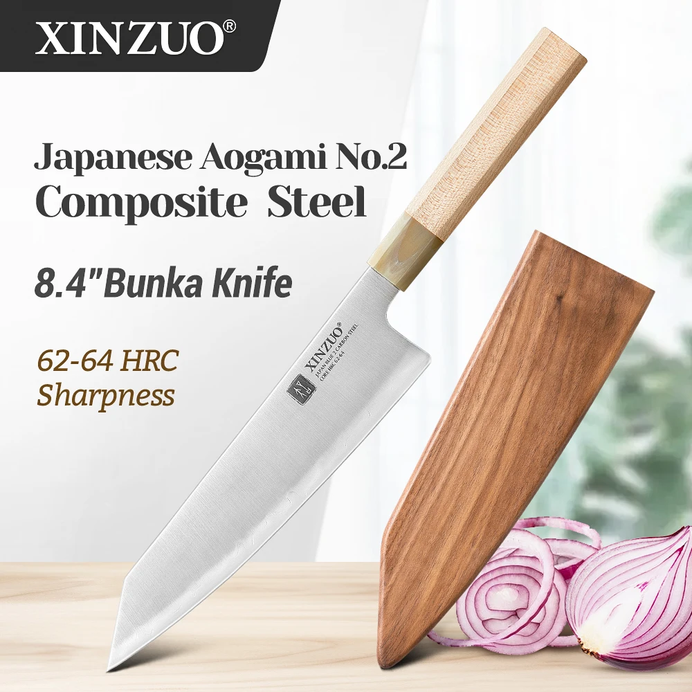 XINZUO 8.4 Inches Bunka Knife Hand-Forged Aogami No.2 Core Composite Steel Traditional Octagonal Handle Professional Knife
XINZUO 8.4 Inches Bunka Knife Hand-Forged Aogami No.2 Core Composite Steel Traditional Octagonal Handle Professional Knife