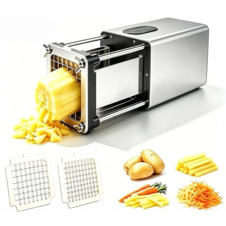 Home light commercial use electric French fry cutter: stainless steel silver non-slip suction base dual 1/2 3/8 blades automati
Home light commercial use electric French fry cutter: stainless steel silver non-slip suction base dual 1/2 3/8 blades automati