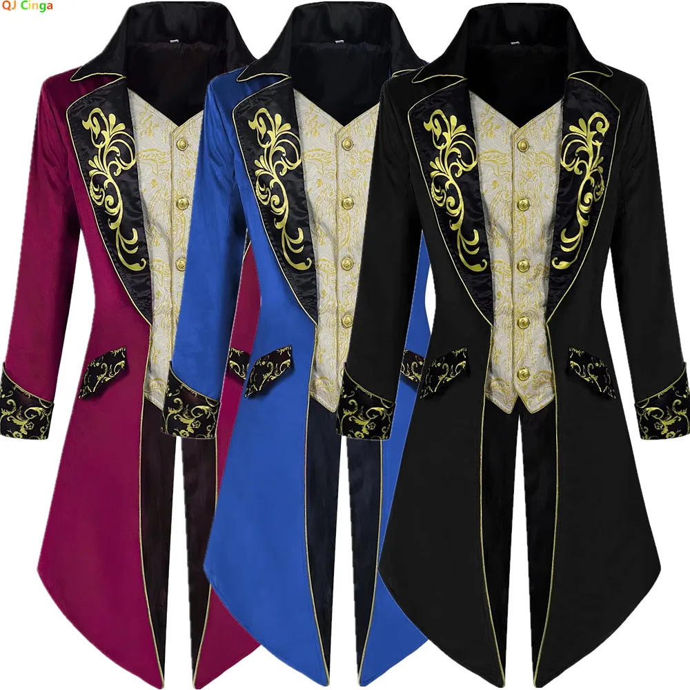 European Vintage-Style Blue Men's Trench Coat, Gold-Printed Long Jacket, Party/Stage Performance Top.
European Vintage-Style Blue Men's Trench Coat, Gold-Printed Long Jacket, Party/Stage Performance Top.