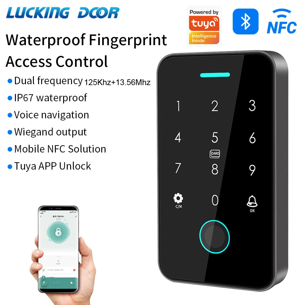 NFC Bluetooth Smart Life Support Tuya APP Backlight Touch ID IC RFID Card Access Control Keypad Door Lock Opener IP67 Wtaerproof