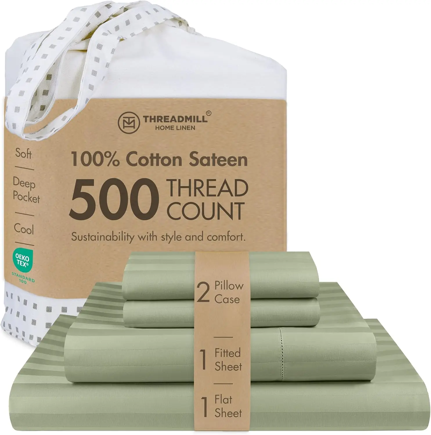 Luxury 500TC Damask Queen Sheet Set, 4-Pc Cotton Bedding, Sage Green, Deep Pocket 16", 2 Pillowcases
Luxury 500TC Damask Queen Sheet Set, 4-Pc Cotton Bedding, Sage Green, Deep Pocket 16", 2 Pillowcases
