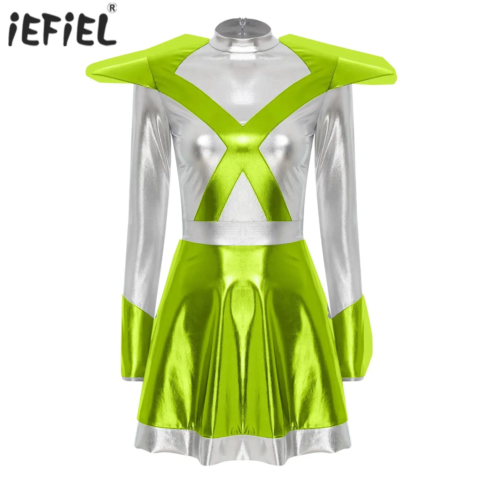 Womens Alien Outer Space Astronaut Robot Cosplay Costume Metallic Shiny A-line Robot Dress Cutie Fighter Roleplay Clothings
Womens Alien Outer Space Astronaut Robot Cosplay Costume Metallic Shiny A-line Robot Dress Cutie Fighter Roleplay Clothings