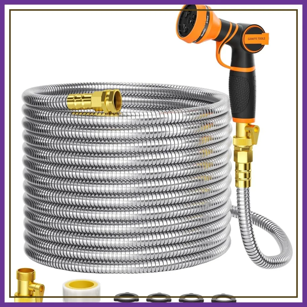 100ft x 5/8" Garden Hose, 304 Stainless Steel Metal Water Hose, No Kink, Flexible, Lightweight with 9 Pattern Spray Nozzle for Yard & Outdoor
100ft x 5/8" Garden Hose, 304 Stainless Steel Metal Water Hose, No Kink, Flexible, Lightweight with 9 Pattern Spray Nozzle for Yard & Outdoor