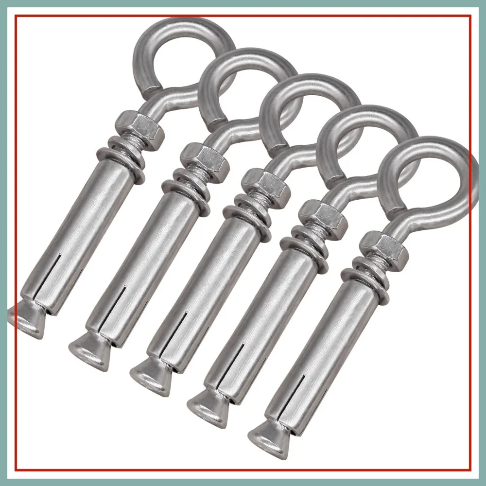 5/16" x 4-3/16" Expansion Concrete Wall Anchors Eyebolt Screw, Heavy Duty 304 Stainless Steel Shoulder Lag Eyebolts, 5 Pack
5/16" x 4-3/16" Expansion Concrete Wall Anchors Eyebolt Screw, Heavy Duty 304 Stainless Steel Shoulder Lag Eyebolts, 5 Pack