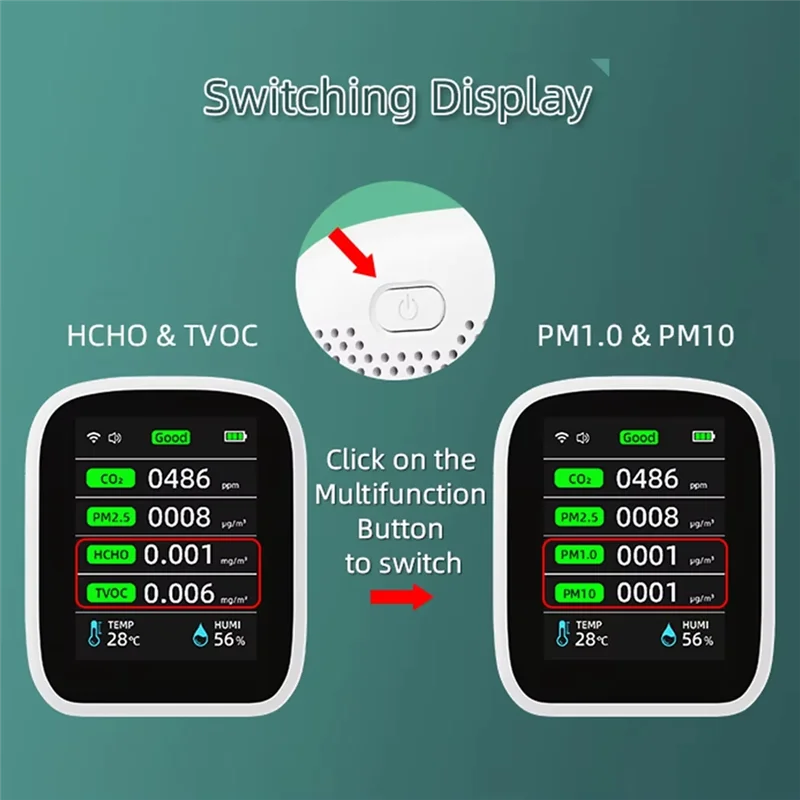 B94A Tuya WIFI 8 &1 Air Quality Monitor HCHO TVOC PM1.0 PM2.5 PM10 Tester Temperature Humidity Meter Carbon Dioxide Detector
B94A Tuya WIFI 8 &1 Air Quality Monitor HCHO TVOC PM1.0 PM2.5 PM10 Tester Temperature Humidity Meter Carbon Dioxide Detector