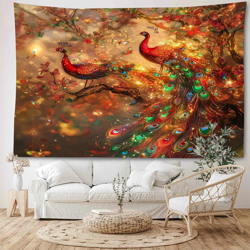 Beautiful peacock with colorful feathers, dreamy peacock with screen opening background decoration, tapestry home background
Beautiful peacock with colorful feathers, dreamy peacock with screen opening background decoration, tapestry home background