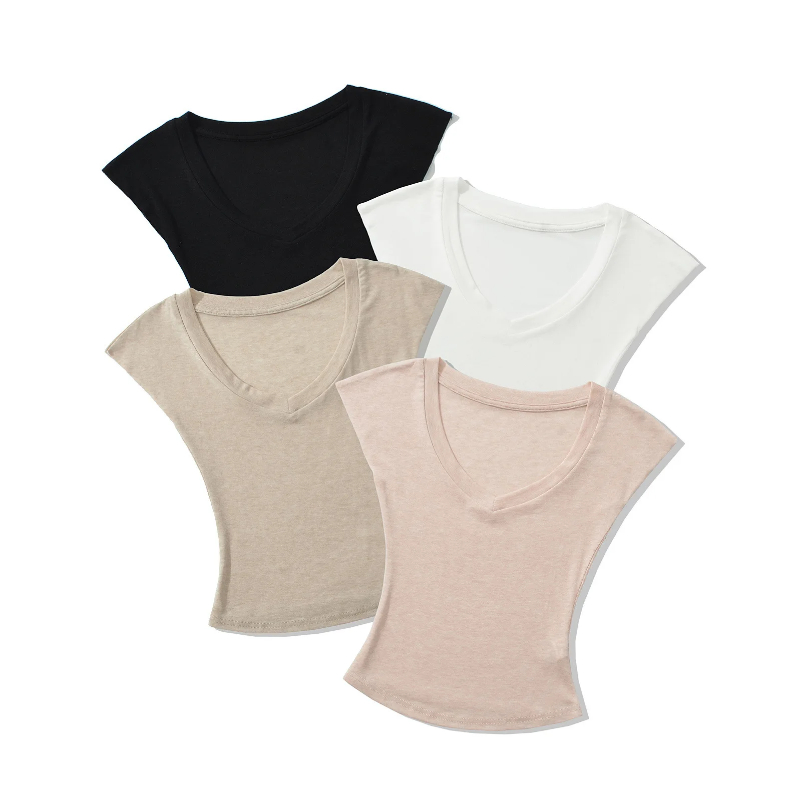Lyocell lightweight V-neck short-sleeve top youthful summer style pure and alluring slim-fit short-length base shirt 6VOP
Lyocell lightweight V-neck short-sleeve top youthful summer style pure and alluring slim-fit short-length base shirt 6VOP