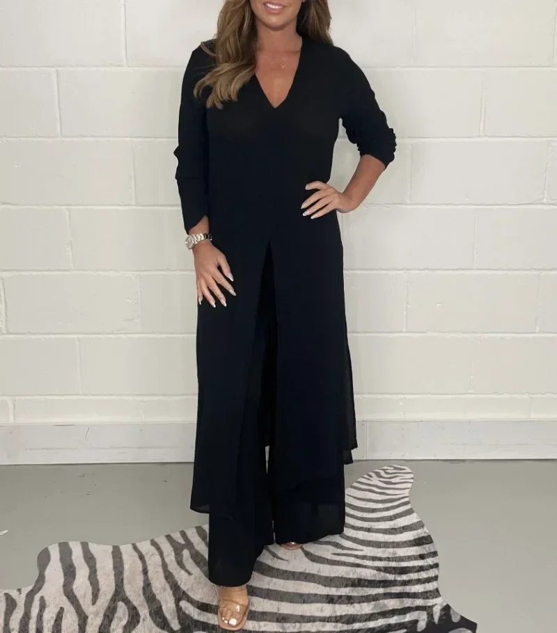 Autumn and Winter New Fashion Womens Sets Split Solid Color Casual Long Top and Pants Set for Women
Autumn and Winter New Fashion Womens Sets Split Solid Color Casual Long Top and Pants Set for Women