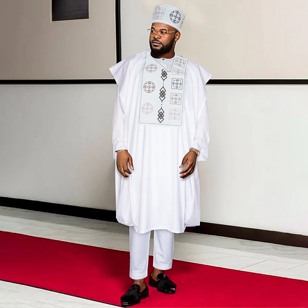 New African Clothes for Men Dashiki Tradition Outfit Robe Embroidery Tops Pants Suits Bazin Muslim Wedding Party Clothing
New African Clothes for Men Dashiki Tradition Outfit Robe Embroidery Tops Pants Suits Bazin Muslim Wedding Party Clothing