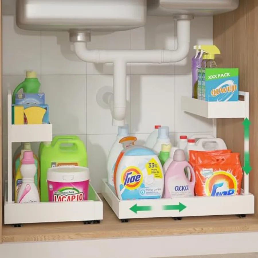 Under Sink Organizer Pull Out, L-Shaped 2 Tier Cabinet Organizer with Adjustable Width and 6-Level Height, Metal Under Sink Sto
Under Sink Organizer Pull Out, L-Shaped 2 Tier Cabinet Organizer with Adjustable Width and 6-Level Height, Metal Under Sink Sto