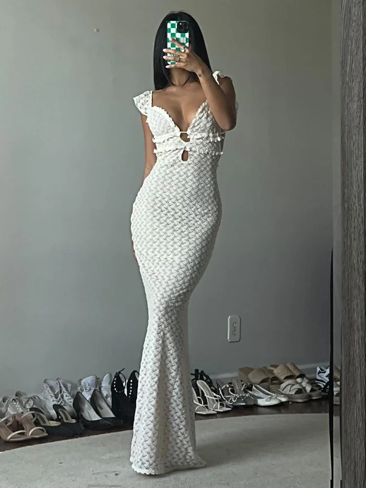 Tossy Sexy V-neck Knitted Hollow long Dress For Women Hip Wrap Sleeveless Fashion Solid Evening Party Maxi Knitwear Dress 2024
Tossy Sexy V-neck Knitted Hollow long Dress For Women Hip Wrap Sleeveless Fashion Solid Evening Party Maxi Knitwear Dress 2024