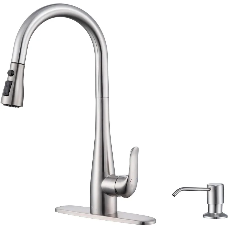 Faucet with Soap Dispenser and Pull Down Sprayer - Stainless Steel Single Handle Kitchen Sink Faucet, 1 or 3 Hole
Faucet with Soap Dispenser and Pull Down Sprayer - Stainless Steel Single Handle Kitchen Sink Faucet, 1 or 3 Hole