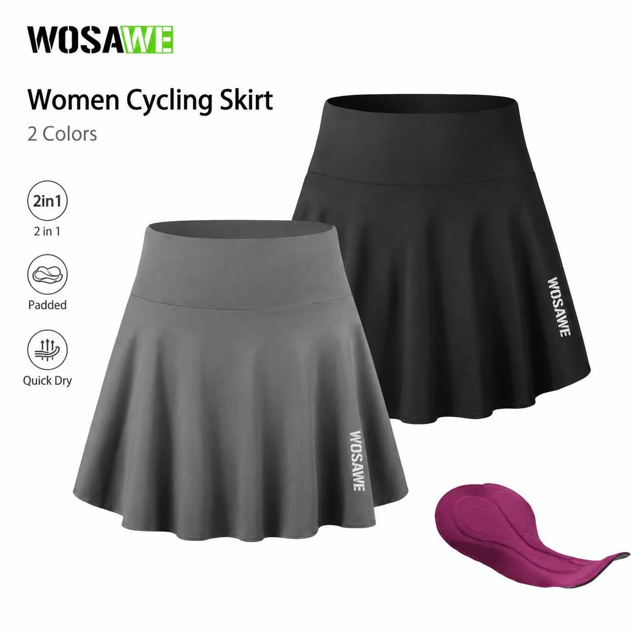 WOSAWE Women Cycling Skirt 2 in 1 Padded Bike Shorts Breathable Quick Dry High Waist Tennis Yoga Golf Fitness Skort
WOSAWE Women Cycling Skirt 2 in 1 Padded Bike Shorts Breathable Quick Dry High Waist Tennis Yoga Golf Fitness Skort