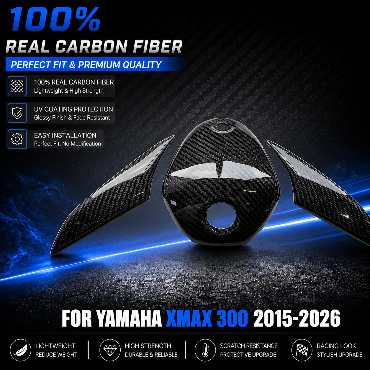 100% Real Carbon Fiber Motorcycle Handlebar Protection Cover for YAMAHA XMAX 300 2015-2026
100% Real Carbon Fiber Motorcycle Handlebar Protection Cover for YAMAHA XMAX 300 2015-2026