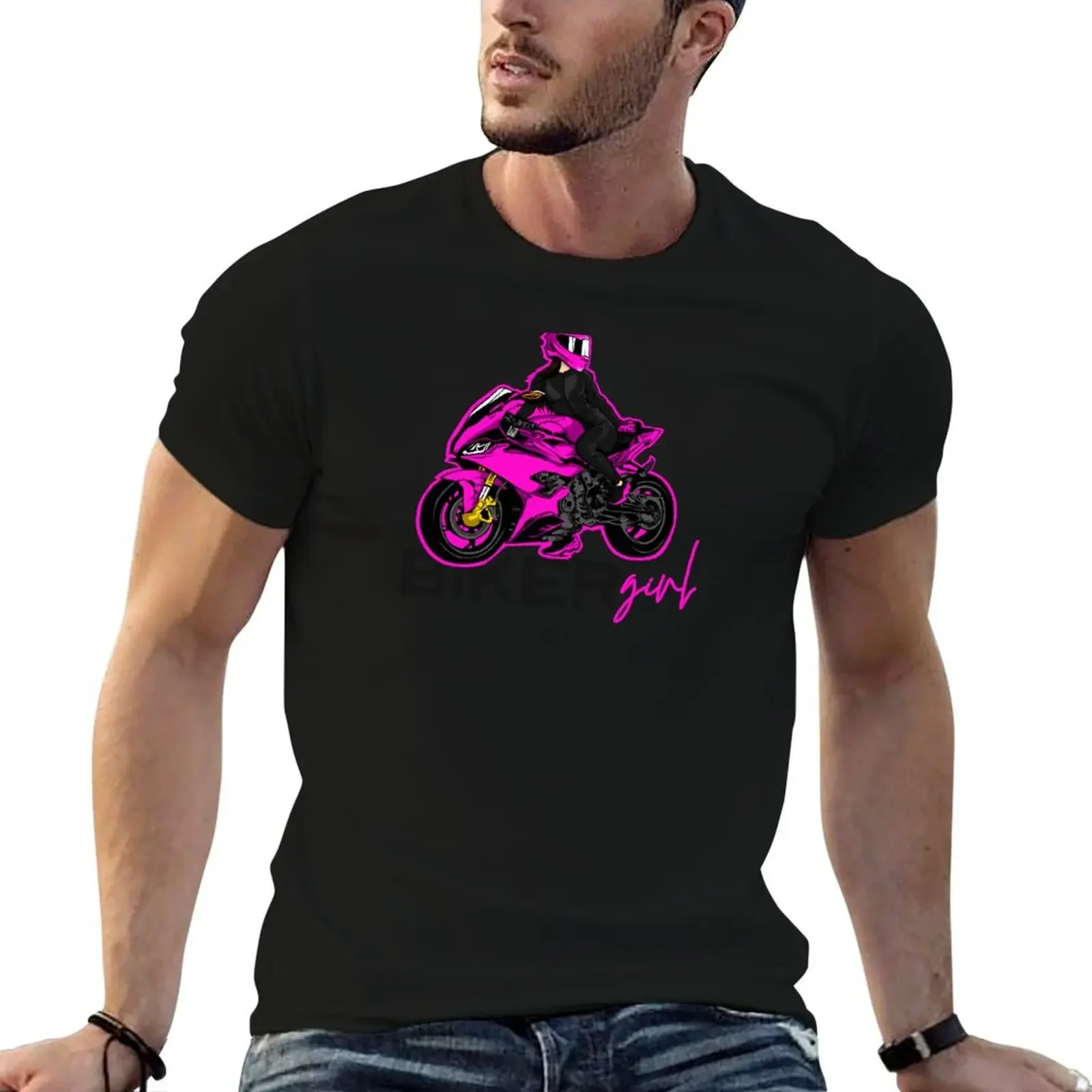 motorcycle woman pink T-Shirt summer clothes blue lock street wear t shirts for men
motorcycle woman pink T-Shirt summer clothes blue lock street wear t shirts for men