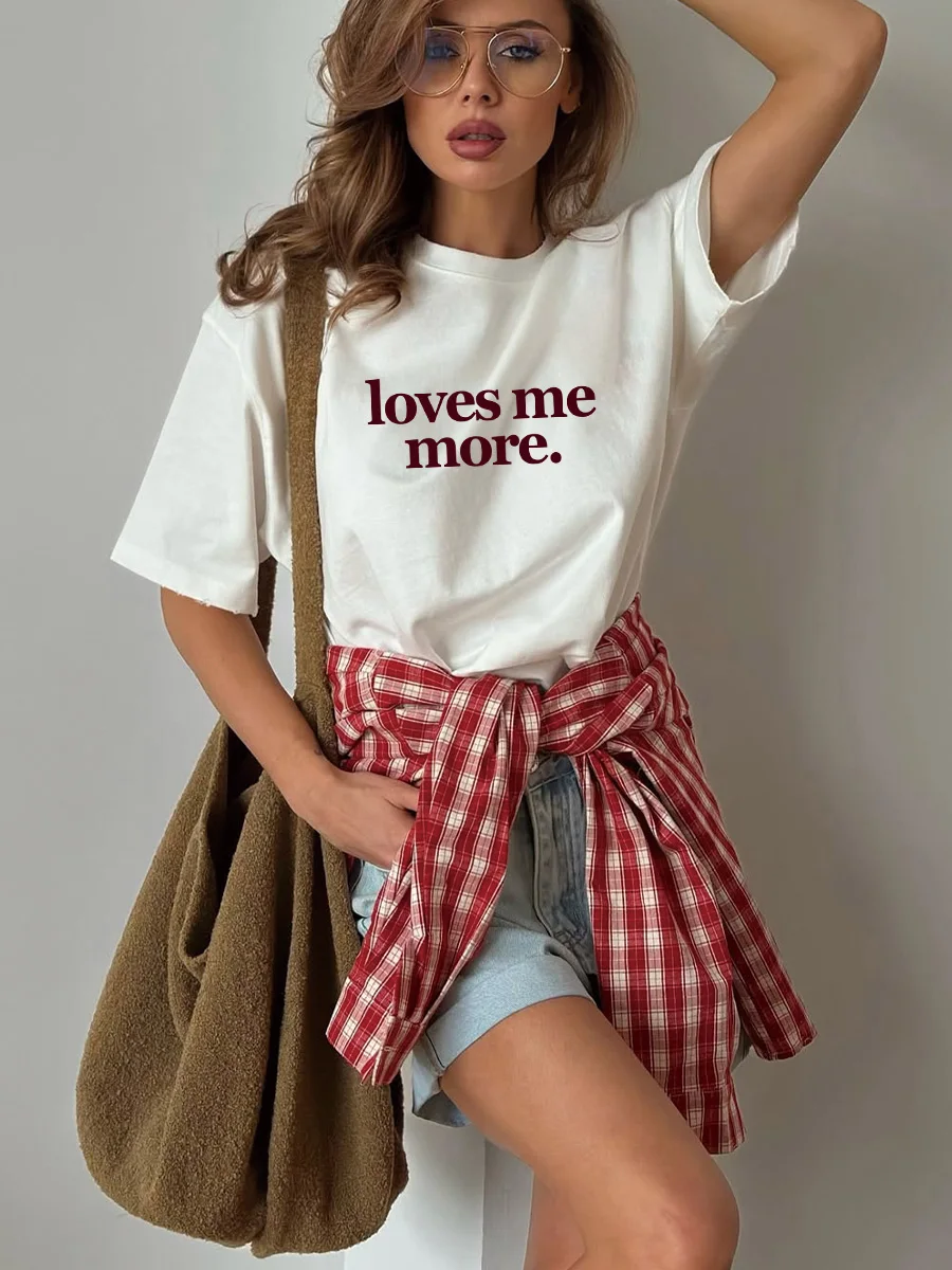 Hirsionsan Letter Love Me More Футболка с принтом Женская летняя хлопковая мягкая футболка с короткими рукавами Женский топ большого размера Higt Street 2025
Hirsionsan Letter Love Me More Футболка с принтом Женская летняя хлопковая мягкая футболка с короткими рукавами Женский топ большого размера Higt Street 2025