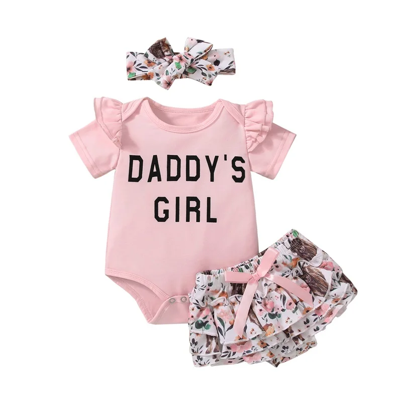 Newborn Baby Girl Clothes Summer Letter Print Short Sleeve Romper Tops Ruffled Floral Shorts Headband 3Pcs Sets
Newborn Baby Girl Clothes Summer Letter Print Short Sleeve Romper Tops Ruffled Floral Shorts Headband 3Pcs Sets