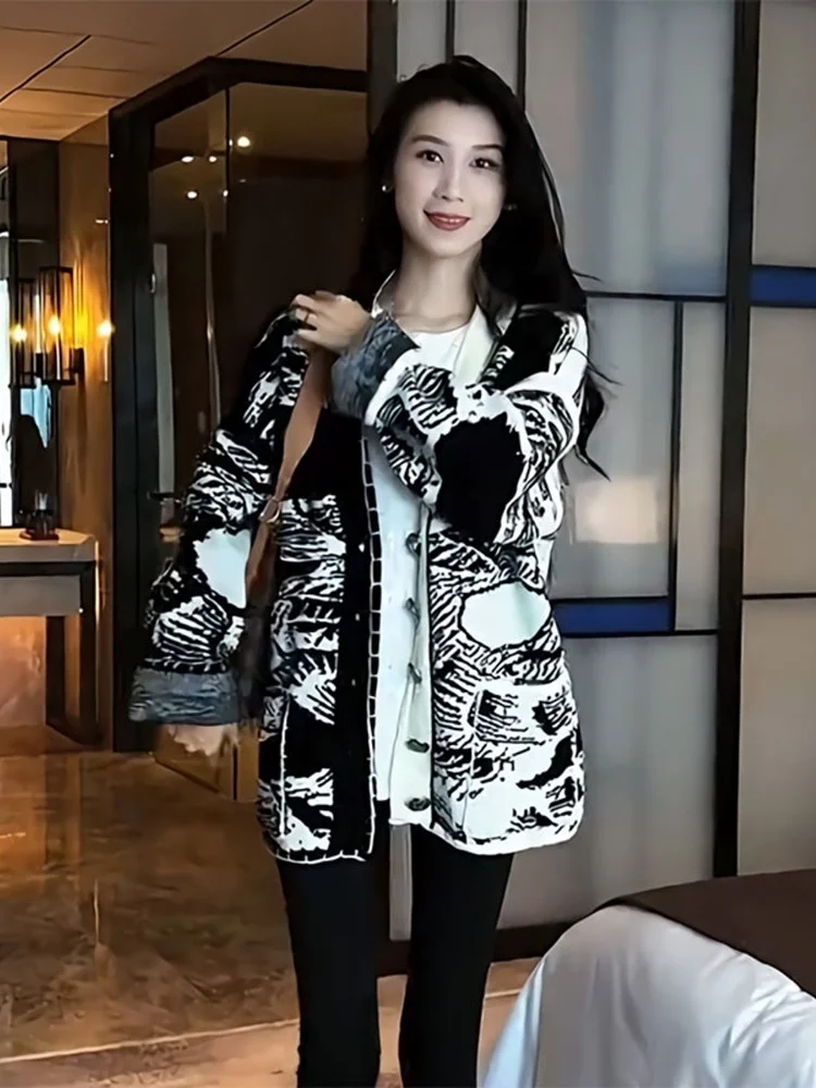 Bla White Print Knitted Open Cardigan Outerwear Ele Simple Large Sc Top for Women Autumn 2024 V Ne Long Sve
Bla White Print Knitted Open Cardigan Outerwear Ele Simple Large Sc Top for Women Autumn 2024 V Ne Long Sve