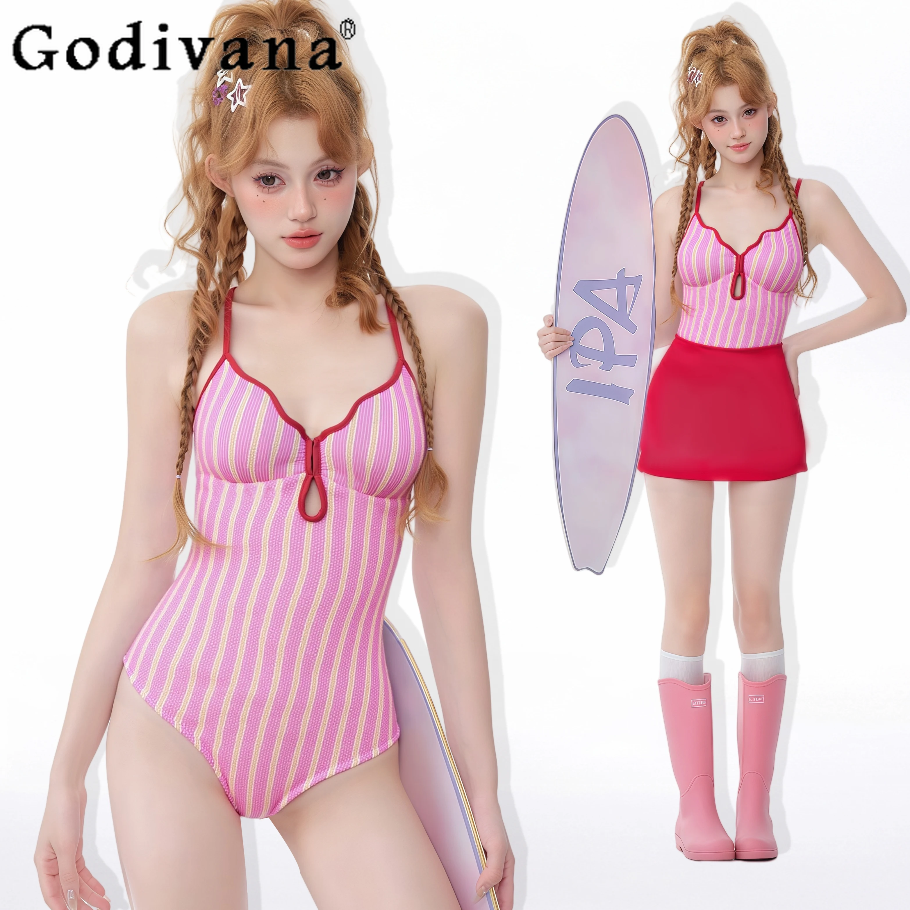 Original 2025 Summer New 2025 Pink Striped One-Piece Swimsuit Skirt Set Women's Sexy Swimwear Student Sports Bathing Suit Women
Original 2025 Summer New 2025 Pink Striped One-Piece Swimsuit Skirt Set Women's Sexy Swimwear Student Sports Bathing Suit Women