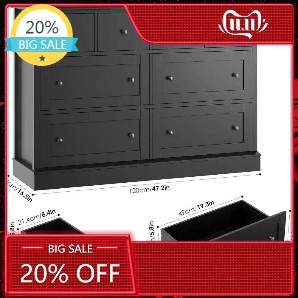 Бестселлер FINETONES: Черный комод с 8 ящиками, 47.2 дюйма, черные комоды и тумбы для хранения с большим объемом, деревянный комод
Бестселлер FINETONES: Черный комод с 8 ящиками, 47.2 дюйма, черные комоды и тумбы для хранения с большим объемом, деревянный комод