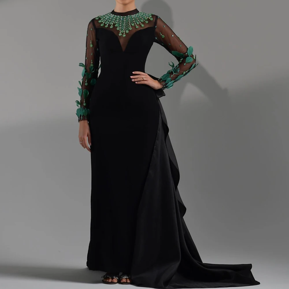 Customized Fashion Straight Floor Length High Collar Jersey Long Sleeves Crystal Evening Dress Classic vestidos para mujer
Customized Fashion Straight Floor Length High Collar Jersey Long Sleeves Crystal Evening Dress Classic vestidos para mujer