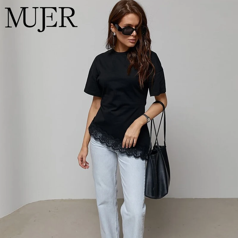 MUJER Asymmetric Lace T Shirts Woman Short Sleeve Polo Women T-shirts Summer Casual Tops for Women Holiday Funny Women's T-shirt
MUJER Asymmetric Lace T Shirts Woman Short Sleeve Polo Women T-shirts Summer Casual Tops for Women Holiday Funny Women's T-shirt