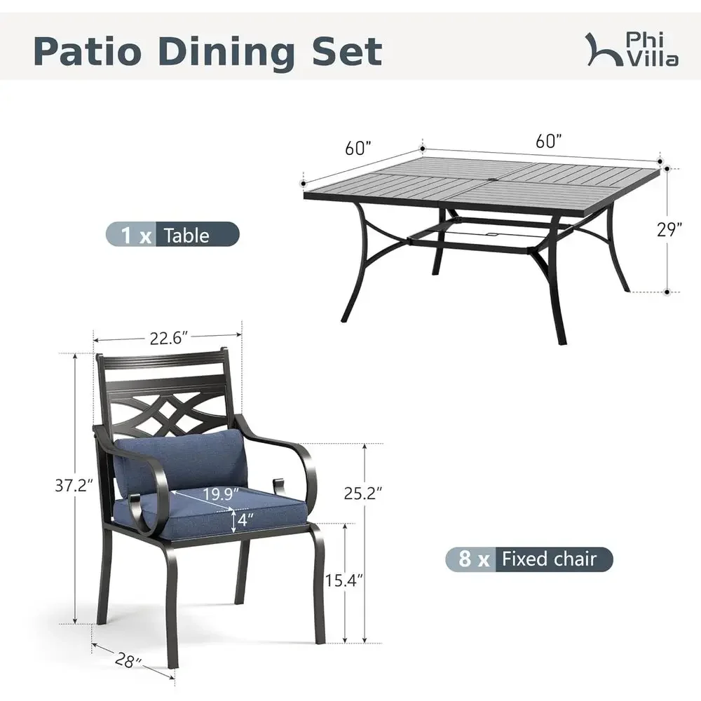 Promotion PriceSpecial Offer9 Pieces Outdoor Dining Set Or 8, 60" Square Black Metal Table With Umbrella Hole & Wrought Iron Cha
Promotion PriceSpecial Offer9 Pieces Outdoor Dining Set Or 8, 60" Square Black Metal Table With Umbrella Hole & Wrought Iron Cha