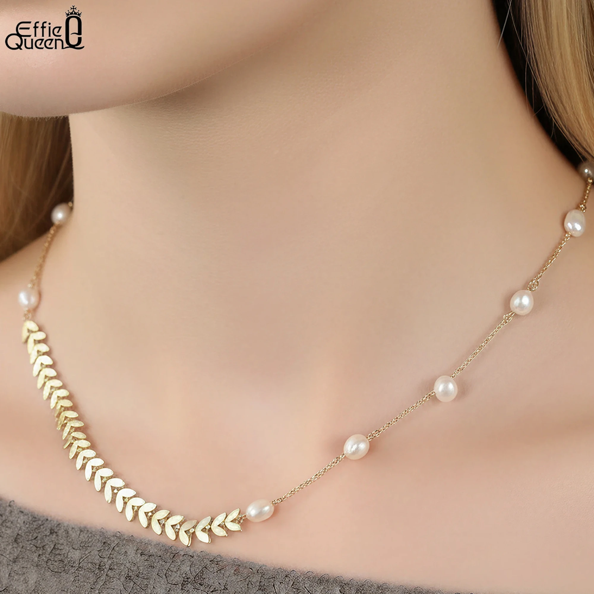 EFFIE QUEEN 925 Pure Silver 14k Gold Swallow-Tail Pearl Chain Choker Necklace Banquet Jewelry for Women Wedding Party Gift GPN88
EFFIE QUEEN 925 Pure Silver 14k Gold Swallow-Tail Pearl Chain Choker Necklace Banquet Jewelry for Women Wedding Party Gift GPN88
