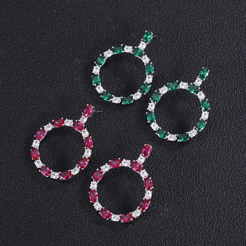 New European and American style vintage emerald and red corundum fashion hoop earrings for women
New European and American style vintage emerald and red corundum fashion hoop earrings for women
