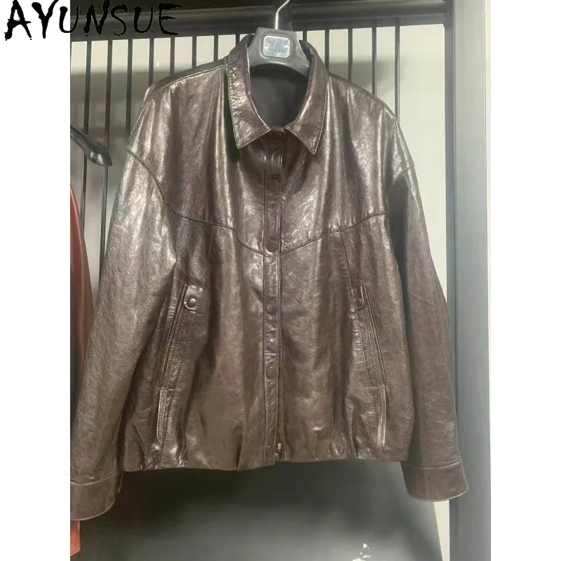 AYUNSUE Women's Leather Jackets Oil-waxed Sheepskin Long Sleeve Tops Retro Lapel Motorcycle Style Jacket Woman Clothes Jaqueta
AYUNSUE Women's Leather Jackets Oil-waxed Sheepskin Long Sleeve Tops Retro Lapel Motorcycle Style Jacket Woman Clothes Jaqueta
