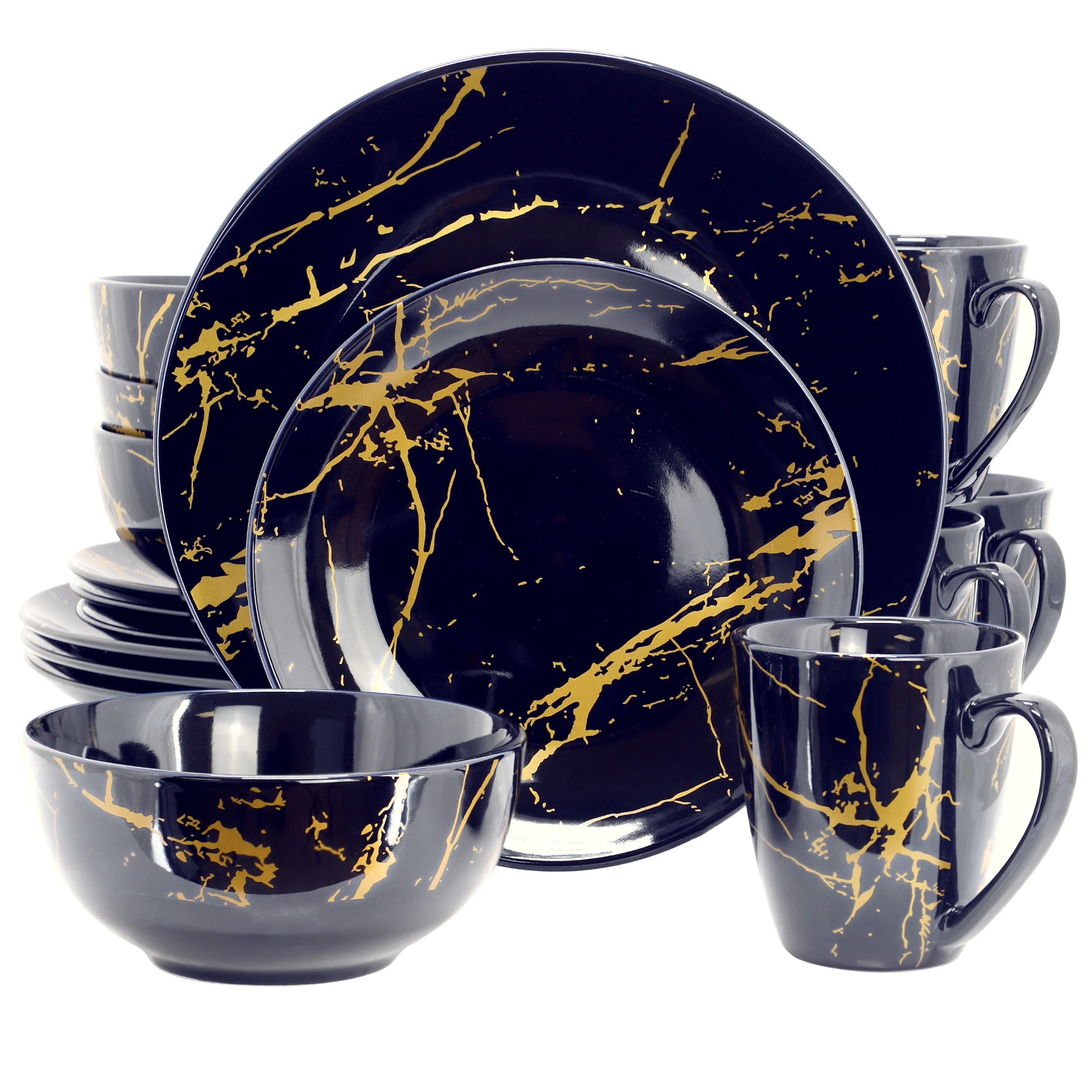 Fine Marble 16 Piece Porcelain Dinnerware Set in Dark Blue with Gold Veining
Fine Marble 16 Piece Porcelain Dinnerware Set in Dark Blue with Gold Veining