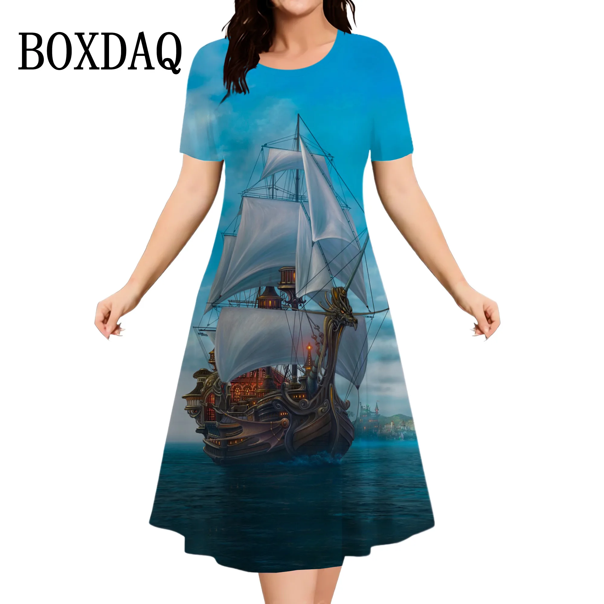 Vintage Women's Ship Dress 3D Printed Pirate Ship Round Neck Short Sleeve Dress Summer Fashion Classic Casual Retro Dresses 2024
Vintage Women's Ship Dress 3D Printed Pirate Ship Round Neck Short Sleeve Dress Summer Fashion Classic Casual Retro Dresses 2024
