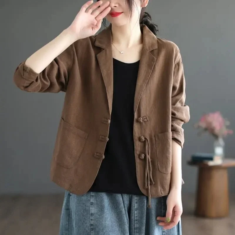 Retro Button Cotton Linen Suit Jacket Women's Spring Autumn 2025 New Loose Thin Chinese Style Suit Coat Fashion Outerwear Tops
Retro Button Cotton Linen Suit Jacket Women's Spring Autumn 2025 New Loose Thin Chinese Style Suit Coat Fashion Outerwear Tops