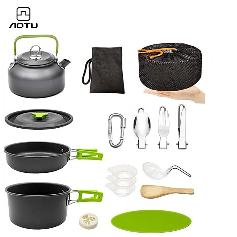 14Pcs/Set Utdoor Pots Pans Camping Cookware Picnic Cooking Pots Set Non-stick Tableware with Foldable Spoon Fork Knife Kettle
14Pcs/Set Utdoor Pots Pans Camping Cookware Picnic Cooking Pots Set Non-stick Tableware with Foldable Spoon Fork Knife Kettle